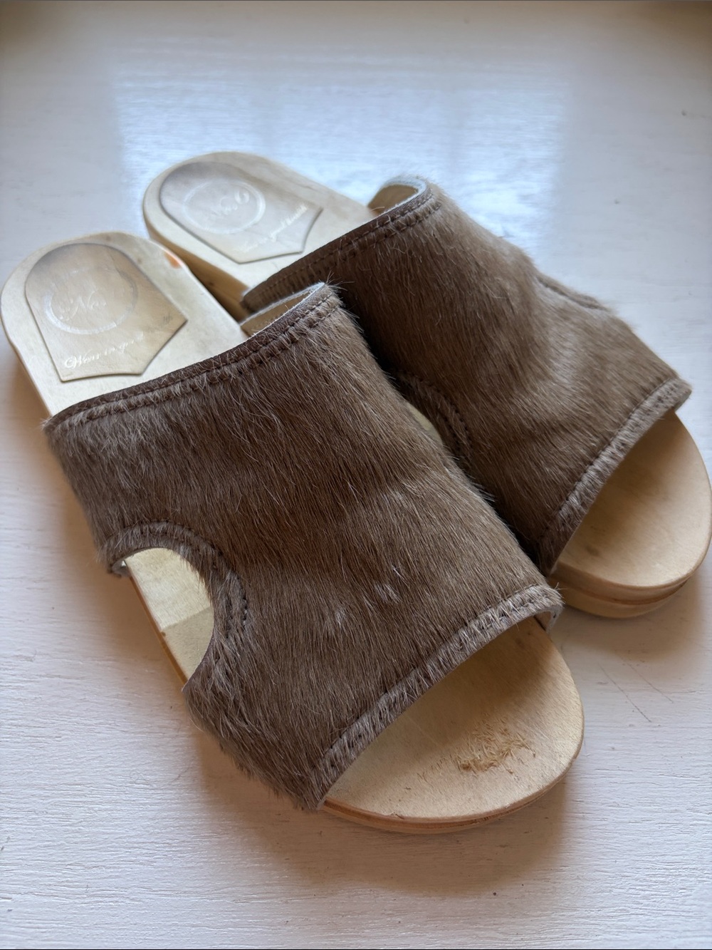 No. 6 Alexis Cut Out Slides in pony hair
